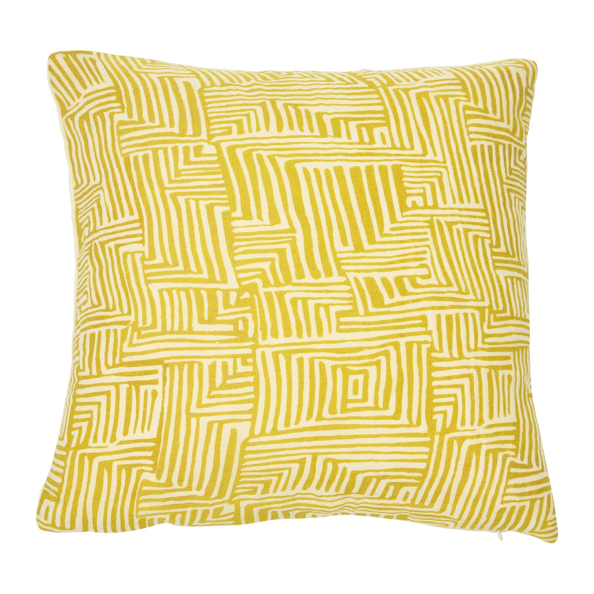 Hello Honey® Mustard & Cream Kuba Cloth Pattern Cotton Pillow